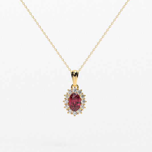 Colgante rosetón con rubí natural y brillantes en oro de 18K