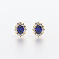 Pendientes rosetón oro blanco de 18K con zafiro azul natural y diamantes
